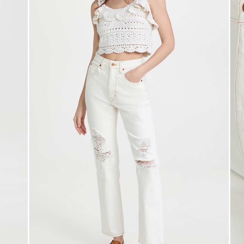SLVRLAKE Dakota Ivory Destructed Straight Leg Jeans size 29
